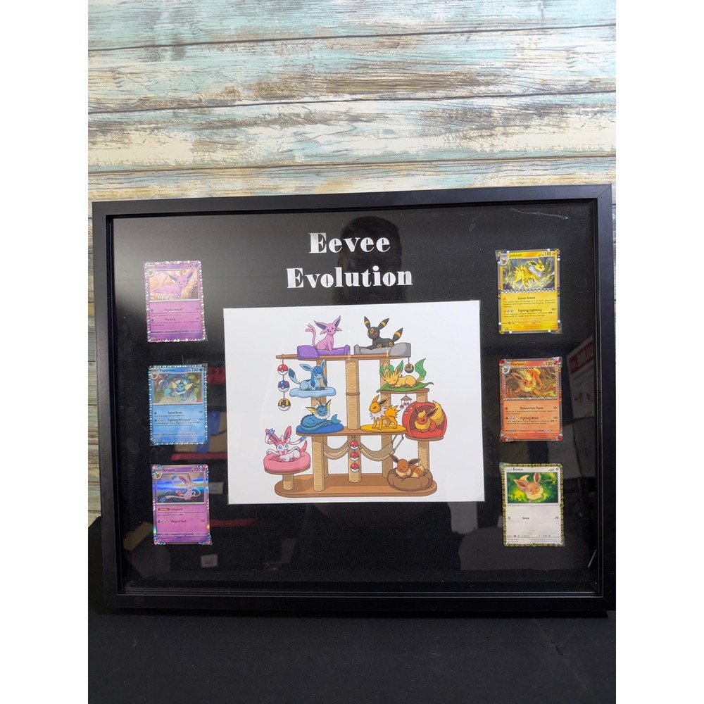 Pokemon Eevee Evolution Framed Card Art Display Custom Rhinestone Decor 17x21
